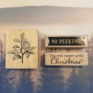 Lot of Wood Mounted Christmas Stamps No Peeking!